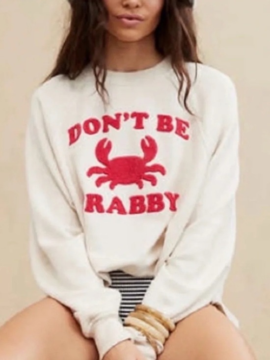 aerie Tops - Aerie “Don’t Be Crabby” Cream Oversized Pullover with Red Crab Graphic M